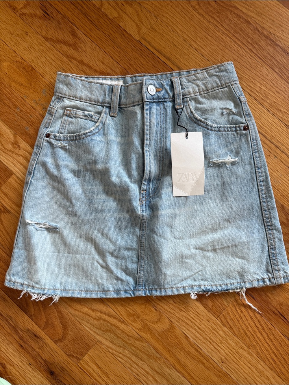 ZARA Light Wash Denim Mini Skirt